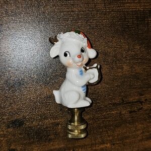 Napco Reindeer Handmade Finial Christmas Santa Hat Porcelain Harp 60s‎ MCM Vtg
